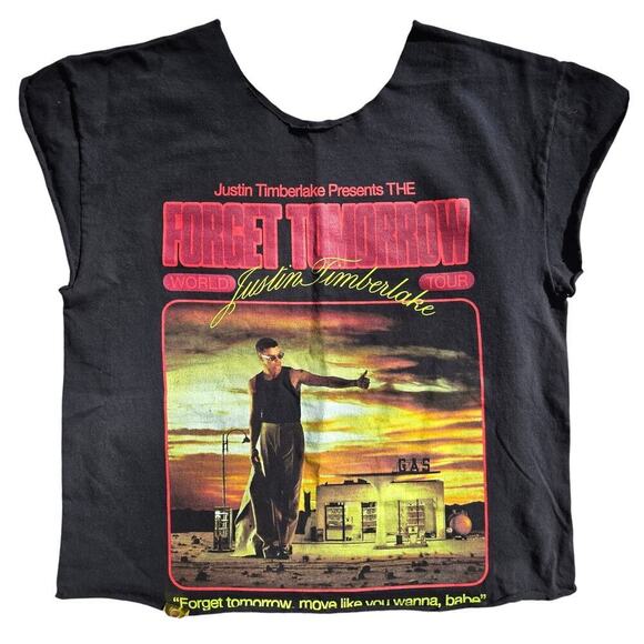 Justin Timberlake Official 2024 Forget Tomorrow Tour T-Shirt  L Unisex Cut Off - Picture 1 of 7